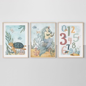 YOKO DESIGN - ZESTAW 3 PLAKATY PODWODNY ŚWIAT SYRENA ŻÓŁW CYFRY