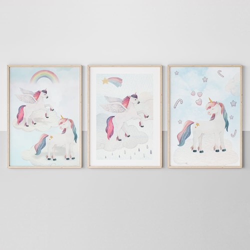 zestaw plakatów jednorożce
