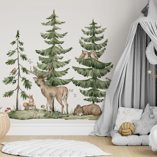 zestaw lesnych naklejek do pokoju dziecka