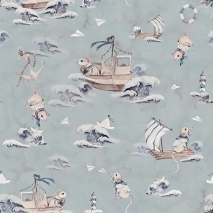 DEKORILLO - TAPETA DZIECIĘCA MARYNARSKIE MYSZKI NIEBIESKA