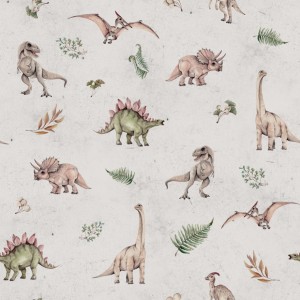 DEKORILLO - TAPETA DZIECIĘCA ŚWIAT DINOZAURÓW SZARA