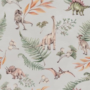 DEKORILLO - TAPETA DZIECIĘCA DINOZAURY OPANOWAŁY ZIEMIĘ GREY