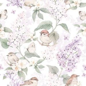 DEKORILLO - TAPETA DZIECIĘCA MAJOWE PTAKI BIAŁA