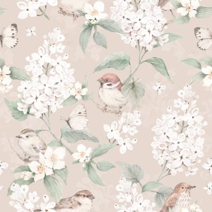 DEKORILLO - TAPETA DZIECIĘCA MAJOWE PTAKI BRĄZOWA