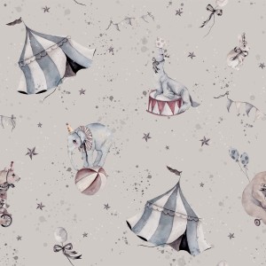 DEKORILLO - TAPETA DZIECIĘCA WOLNY CYRK BEŻOWOSZARY