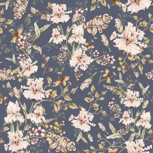 DEKORILLO - TAPETA DLA DZIEWCZYNKI JESIENNE IRYSY GRANATOWA