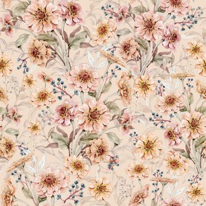 DEKORILLO - TAPETA DLA DZIEWCZYNKI KWIATY - JESIENNY OGRÓD KREM