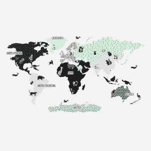 DEKORILLO - NAKLEJKA NA ŚCIANĘ MAPA ŚWIATA MIĘTOWA