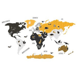 DEKORILLO - NAKLEJKA NA ŚCIANĘ MAPA ŚWIATA ŻÓŁTO-CZARNA