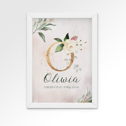 plakat z metryczką do pokoju dziewczynki