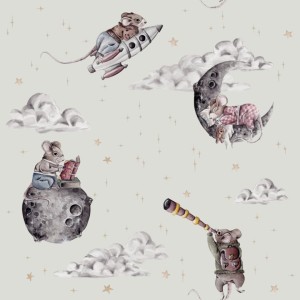 DEKORILLO - TAPETA DZIECIĘCA COSMIC LITTLE MOUSE LIGHT