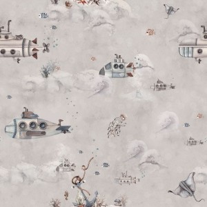 DEKORILLO - TAPETA DZIECIĘCA W ŁODZIE PODWODNE BEŻOWO-SZARA