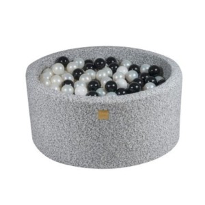 MEOW BABY - SUCHY BASEN Z PIŁECZKAMI OKRĄGŁY BOUCLE SZARY MELANŻ