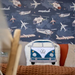 DEKORILLO - TAPETA DLA CHŁOPCA SAMOLOTY I HELIKOPTERY GRANATOWA