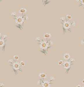 DEKORILLO - TAPETA DLA DZIEWCZYNKI STOKROTKI RETRO DAISY BEŻOWA