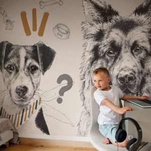 MALUMI - TAPETA DLA DZIECKA Z PIESKAMI DOGGIES MUSTARD