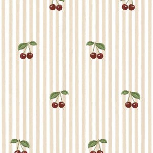 DEKORNIK - TAPETA LITTLE CHERRIES ON BEIGE STRIPES