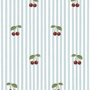 DEKORNIK - TAPETA LITTLE CHERRIES ON BLUE STRIPES