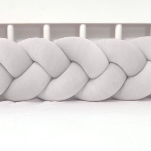 SUPEŁKOWE LOVE - OCHRANIACZ DO ŁÓŻECZKA WARKOCZ 3 PASMOWY WELUROWY JASNY SZARY