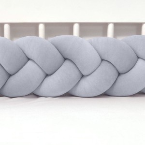 SUPEŁKOWE LOVE - OCHRANIACZ DO ŁÓŻECZKA WARKOCZ 3 PASMOWY WELUROWY SZARY