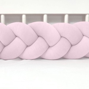 SUPEŁKOWE LOVE - OCHRANIACZ DO ŁÓŻECZKA WARKOCZ 3 PASMOWY WELUROWY PUDROWY RÓŻ