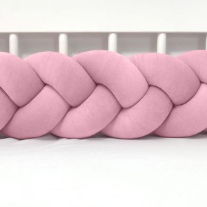 SUPEŁKOWE LOVE - OCHRANIACZ DO ŁÓŻECZKA WARKOCZ 3 PASMOWY WELUROWY BRUDNY RÓŻ