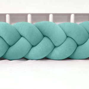 SUPEŁKOWE LOVE - OCHRANIACZ DO ŁÓŻECZKA WARKOCZ 3 PASMOWY WELUROWY BRUDNA MIĘTA