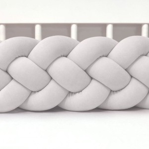 SUPEŁKOWE LOVE - OCHRANIACZ DO ŁÓŻECZKA WARKOCZ 4 PASMOWY WELUROWY JASNY SZARY