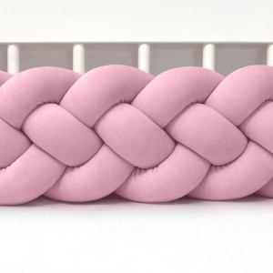 SUPEŁKOWE LOVE - OCHRANIACZ DO ŁÓŻECZKA WARKOCZ 4 PASMOWY WELUROWY BRUDNY RÓŻ