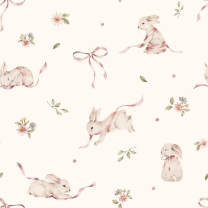 DEKORNIK - TAPETA PINK RABBITS ON WHITE