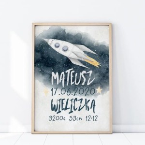 YOKO DESIGN - PLAKAT METRYCZKA RAKIETA KOSMICZNA P319