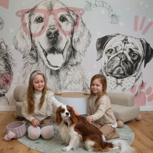 MALUMI - TAPETA DLA DZIEWCZYNKI Z PIESKAMI DOGGIES PINK