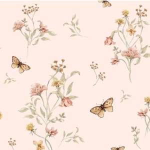 DEKORILLO - TAPETA DZIECIĘCA W KWIATY I MOTYLKI RÓŻOWA
