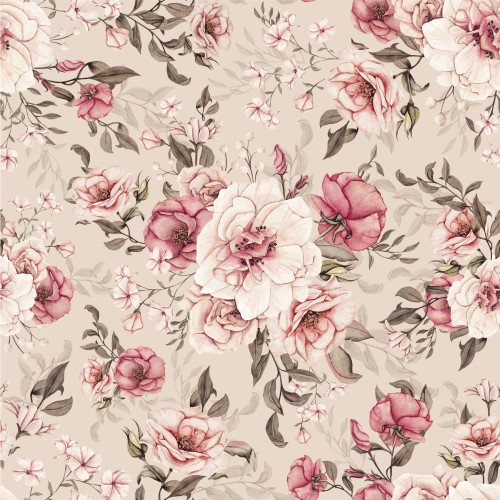 TAPETA WHITE AND PINK FLOWERS KREM