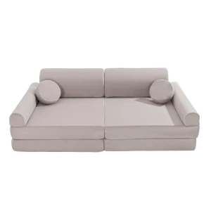 Sofa Dziecięca Premium Welurowa Jasnoszara - Meow Baby