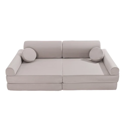 Sofa Dziecięca Premium Welurowa Jasnoszara - Meow Baby