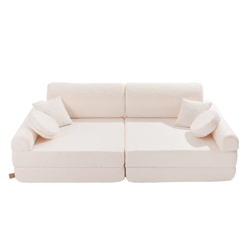 Sztruksowa Sofa Dziecięca Premium Biała - Meow Baby