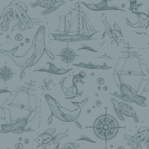 DEKORILLO - TAPETA DZIECIĘCA MORSKA MONO NIEBIESKA