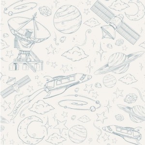 DEKORILLO - TAPETA DZIECIĘCA KOSMOS MONO KREMOWO-NIEBIESKA
