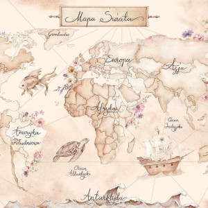 DEKORILLO - TAPETA DZIECIĘCA MAPA ŚWIATA MORSKA BEŻOWA