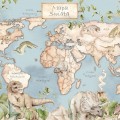 TAPETA MAPA ŚWIATA DINOZAURY NIEBIESKA
