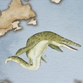 TAPETA MAPA ŚWIATA DINOZAURY NIEBIESKA