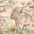 TAPETA MAPA ŚWIATA LEŚNA BEŻOWA