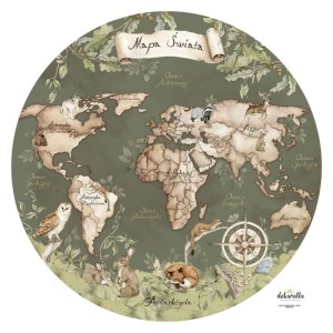 DEKORILLO - NAKLEJKA KOŁO MAPA ŚWIATA LEŚNA