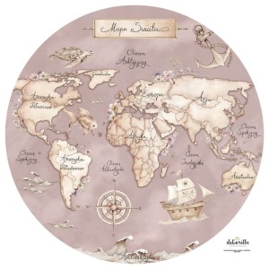 DEKORILLO - NAKLEJKA KOŁO MAPA ŚWIATA MORSKA RÓŻOWA