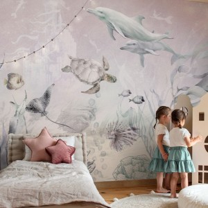 MALUMI - TAPETA DLA DZIECKA PODWODNY ŚWIAT MARINE ADVENTURE LILA