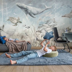 MALUMI - TAPETA DLA DZIECKA PODWODNY ŚWIAT MARINE ADVENTURE GRAY BLUE