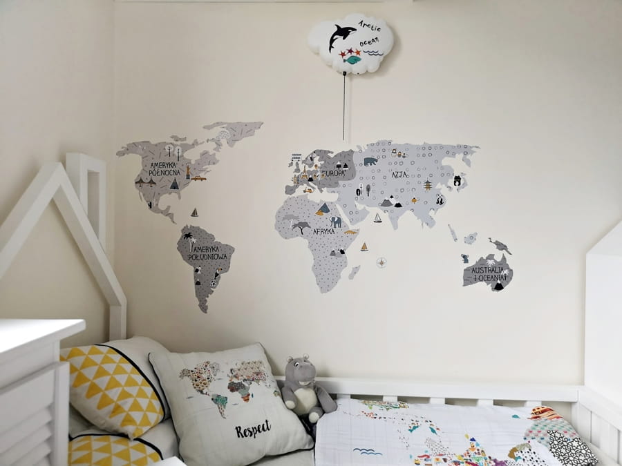 PASTELOWE LOVE - NAKLEJKA MAPA ŚWIATA SZARA