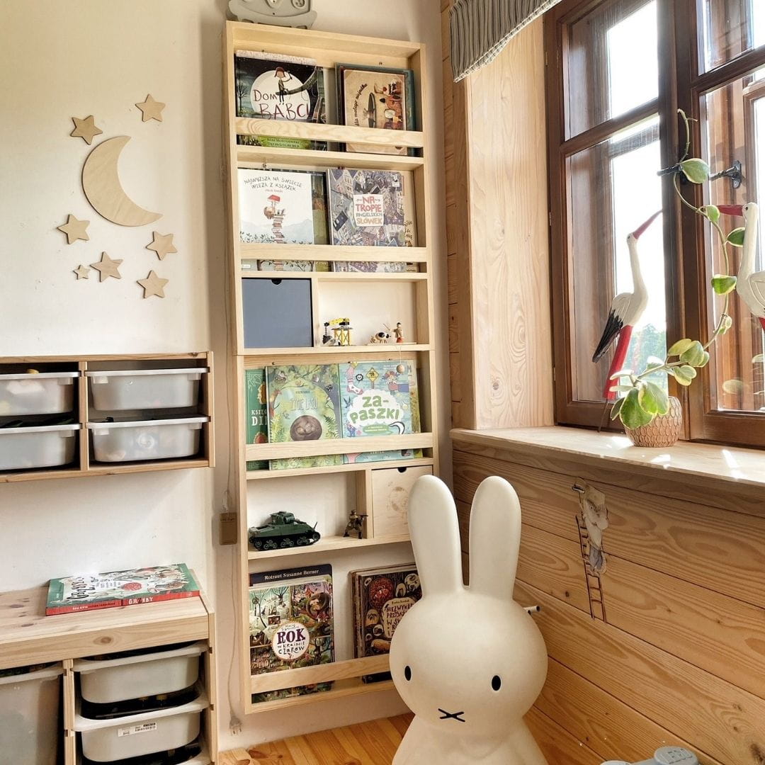 podwójna półka biblioteczka z szufladkami